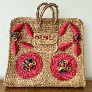 Vintage extra large Mexico straw tote bag